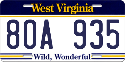 WV license plate 8OA935