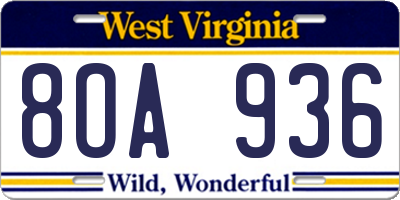 WV license plate 8OA936