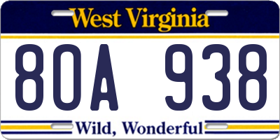 WV license plate 8OA938