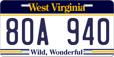 WV license plate 8OA940