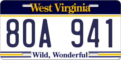 WV license plate 8OA941