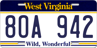 WV license plate 8OA942