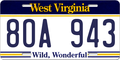 WV license plate 8OA943