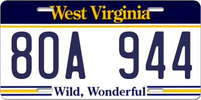 WV license plate 8OA944