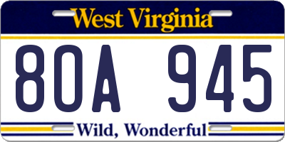 WV license plate 8OA945
