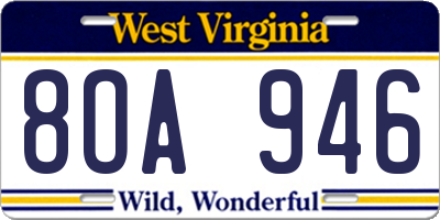 WV license plate 8OA946