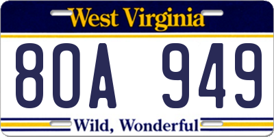 WV license plate 8OA949