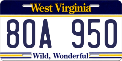 WV license plate 8OA950