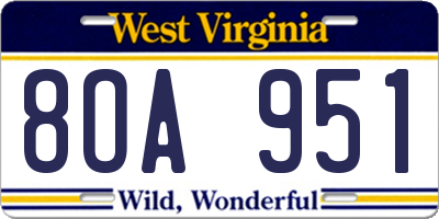 WV license plate 8OA951