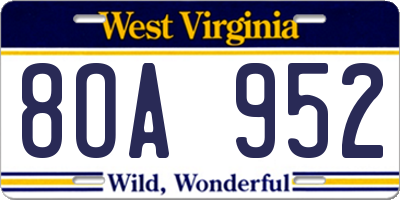 WV license plate 8OA952