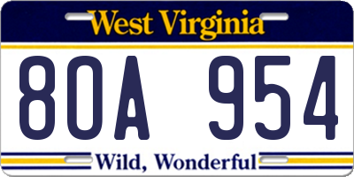 WV license plate 8OA954