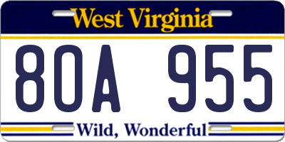 WV license plate 8OA955