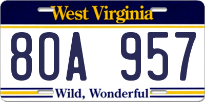 WV license plate 8OA957