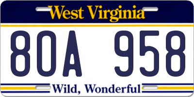 WV license plate 8OA958