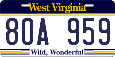 WV license plate 8OA959