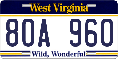 WV license plate 8OA960