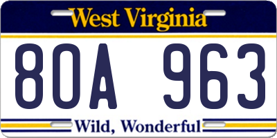 WV license plate 8OA963