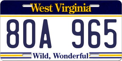 WV license plate 8OA965