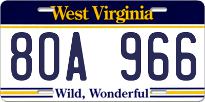 WV license plate 8OA966