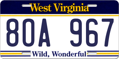 WV license plate 8OA967