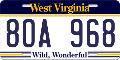 WV license plate 8OA968