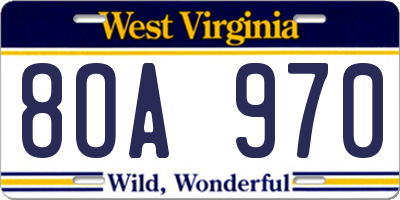 WV license plate 8OA970