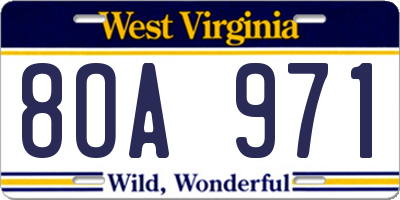 WV license plate 8OA971
