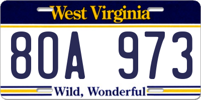 WV license plate 8OA973