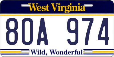 WV license plate 8OA974