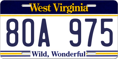 WV license plate 8OA975