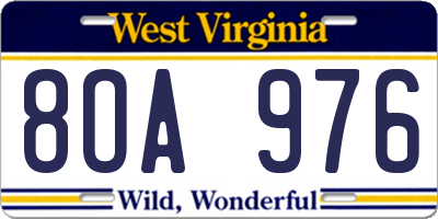 WV license plate 8OA976