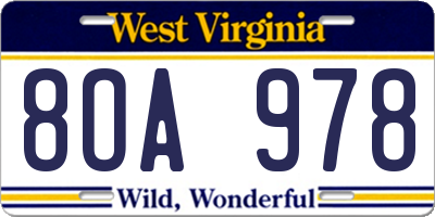 WV license plate 8OA978