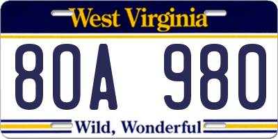 WV license plate 8OA980