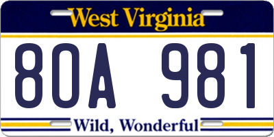 WV license plate 8OA981