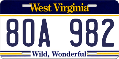 WV license plate 8OA982
