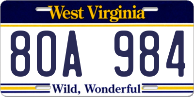 WV license plate 8OA984