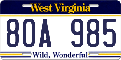 WV license plate 8OA985