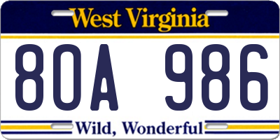 WV license plate 8OA986