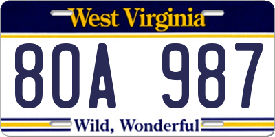 WV license plate 8OA987