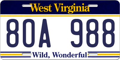 WV license plate 8OA988