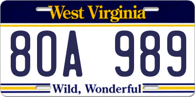 WV license plate 8OA989
