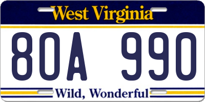 WV license plate 8OA990