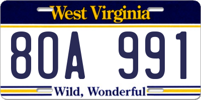 WV license plate 8OA991