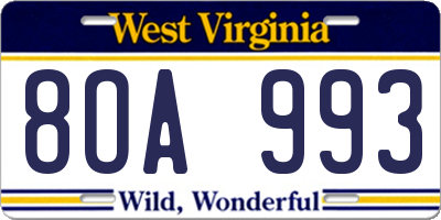 WV license plate 8OA993