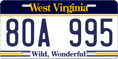 WV license plate 8OA995