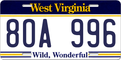 WV license plate 8OA996