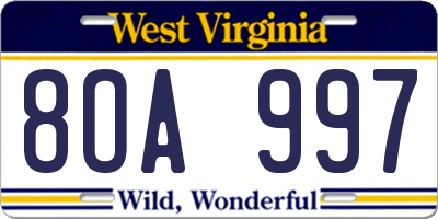 WV license plate 8OA997