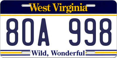 WV license plate 8OA998