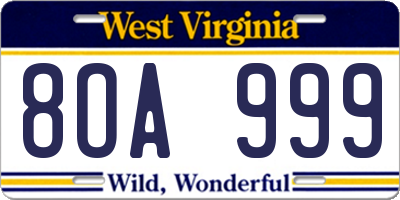 WV license plate 8OA999