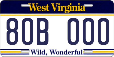 WV license plate 8OB000